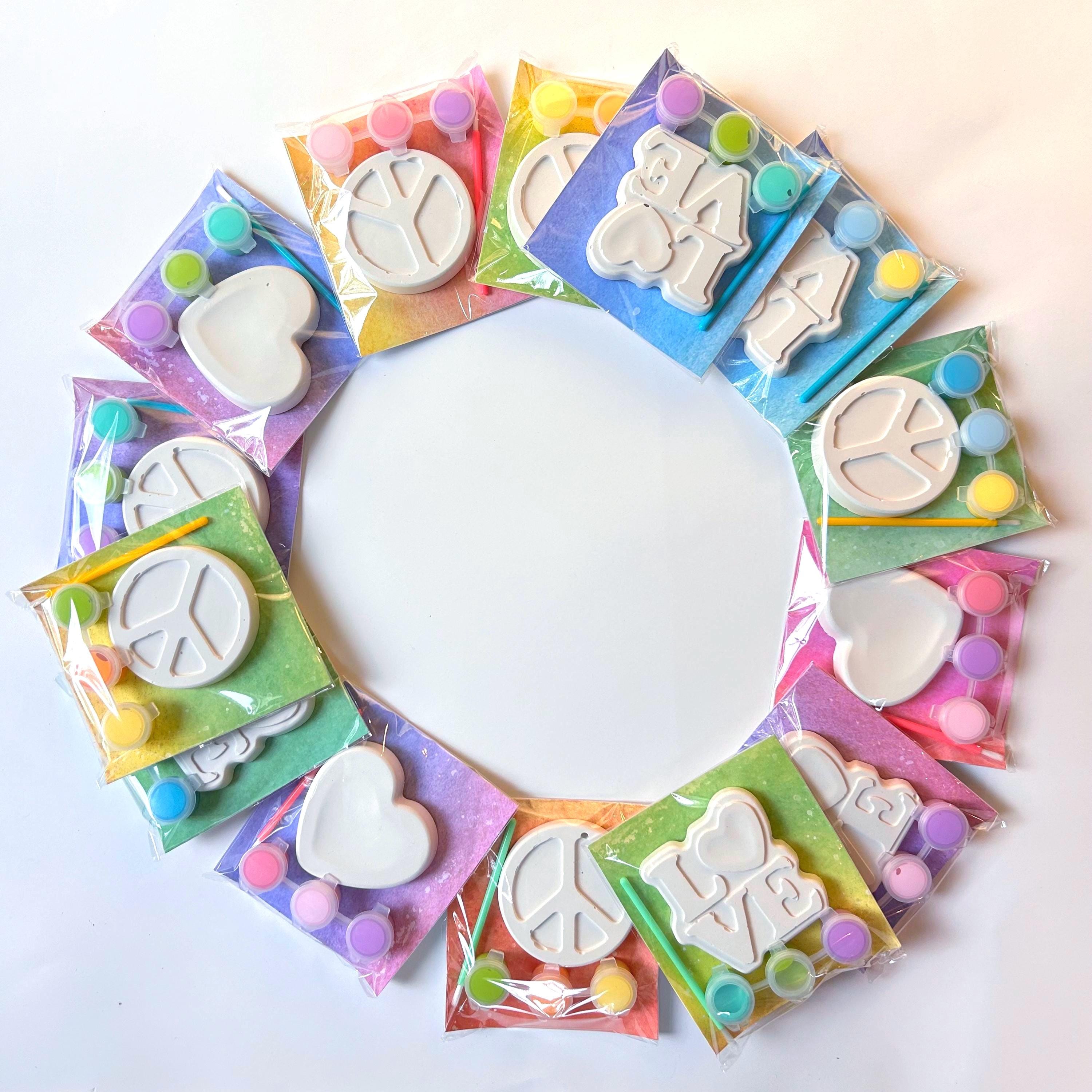 Retro Groovy Paint Your Own Party Favor Paint Kits – Peace Sign, Heart & Love – Hippie Party Favors, 70s Themed Craft Kits