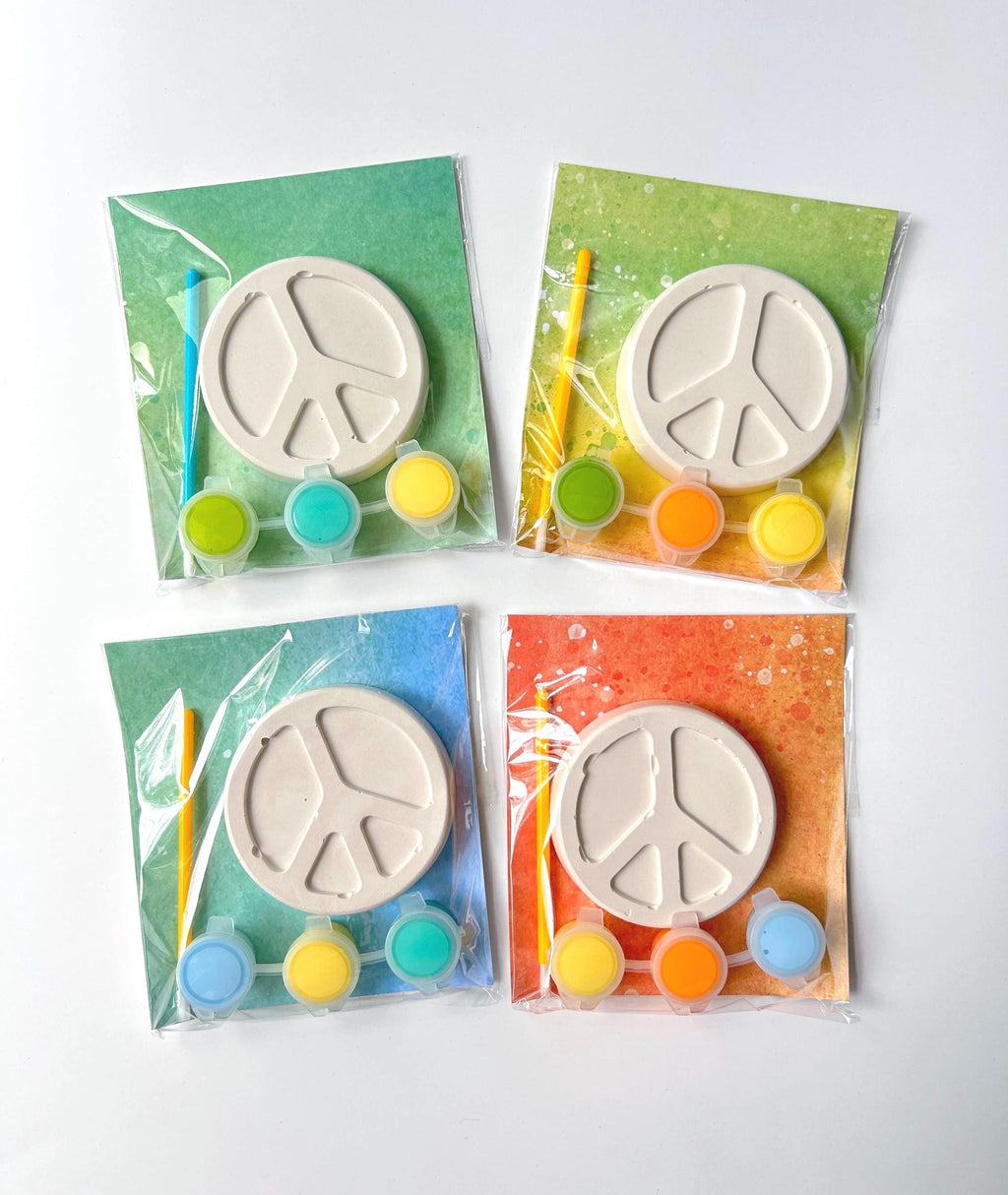 Retro Groovy Paint Your Own Party Favor Paint Kits – Peace Sign, Heart & Love – Hippie Party Favors, 70s Themed Craft Kits
