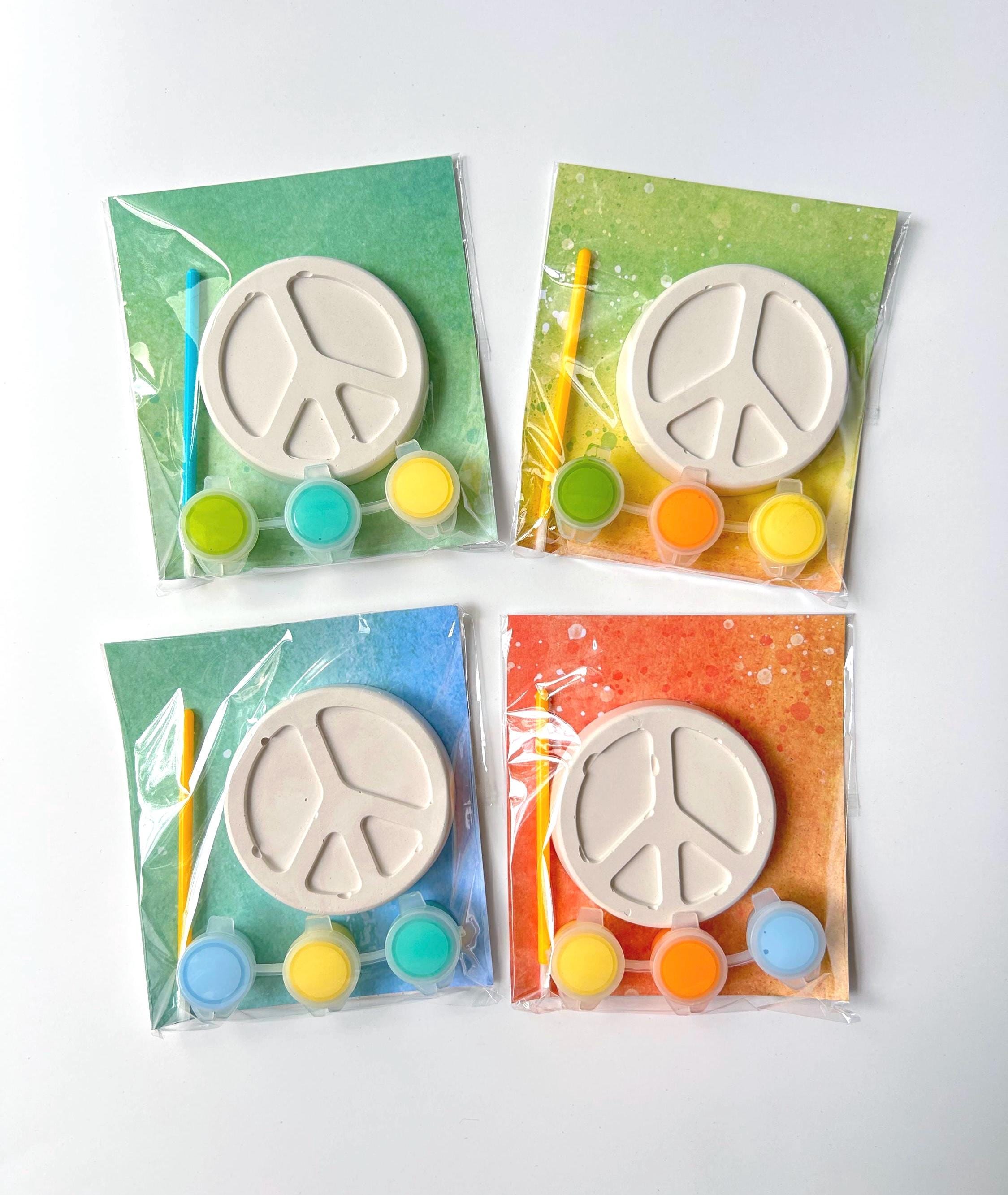 Retro Groovy Paint Your Own Party Favor Paint Kits – Peace Sign, Heart & Love – Hippie Party Favors, 70s Themed Craft Kits