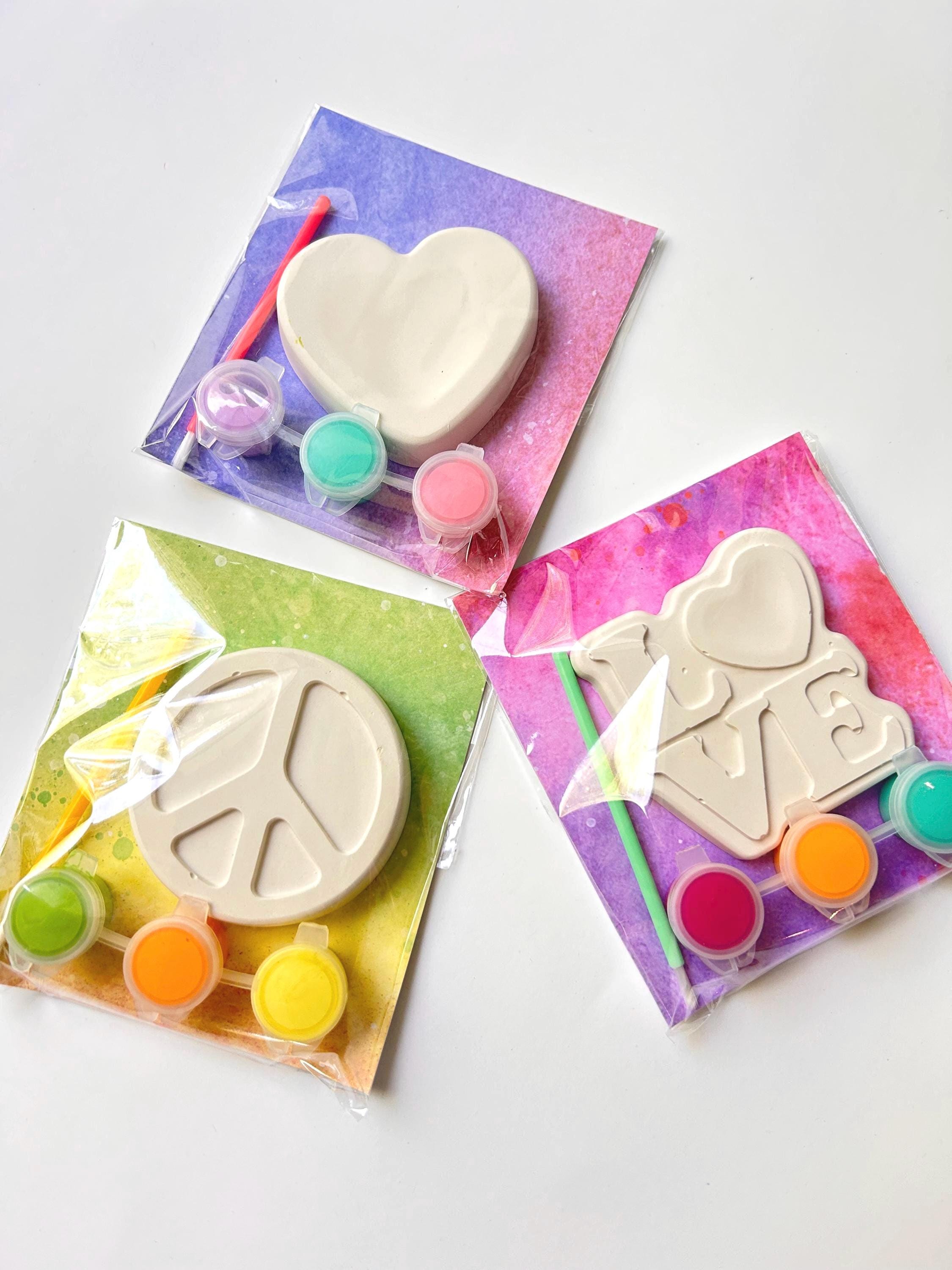 Retro Groovy Paint Your Own Party Favor Paint Kits – Peace Sign, Heart & Love – Hippie Party Favors, 70s Themed Craft Kits