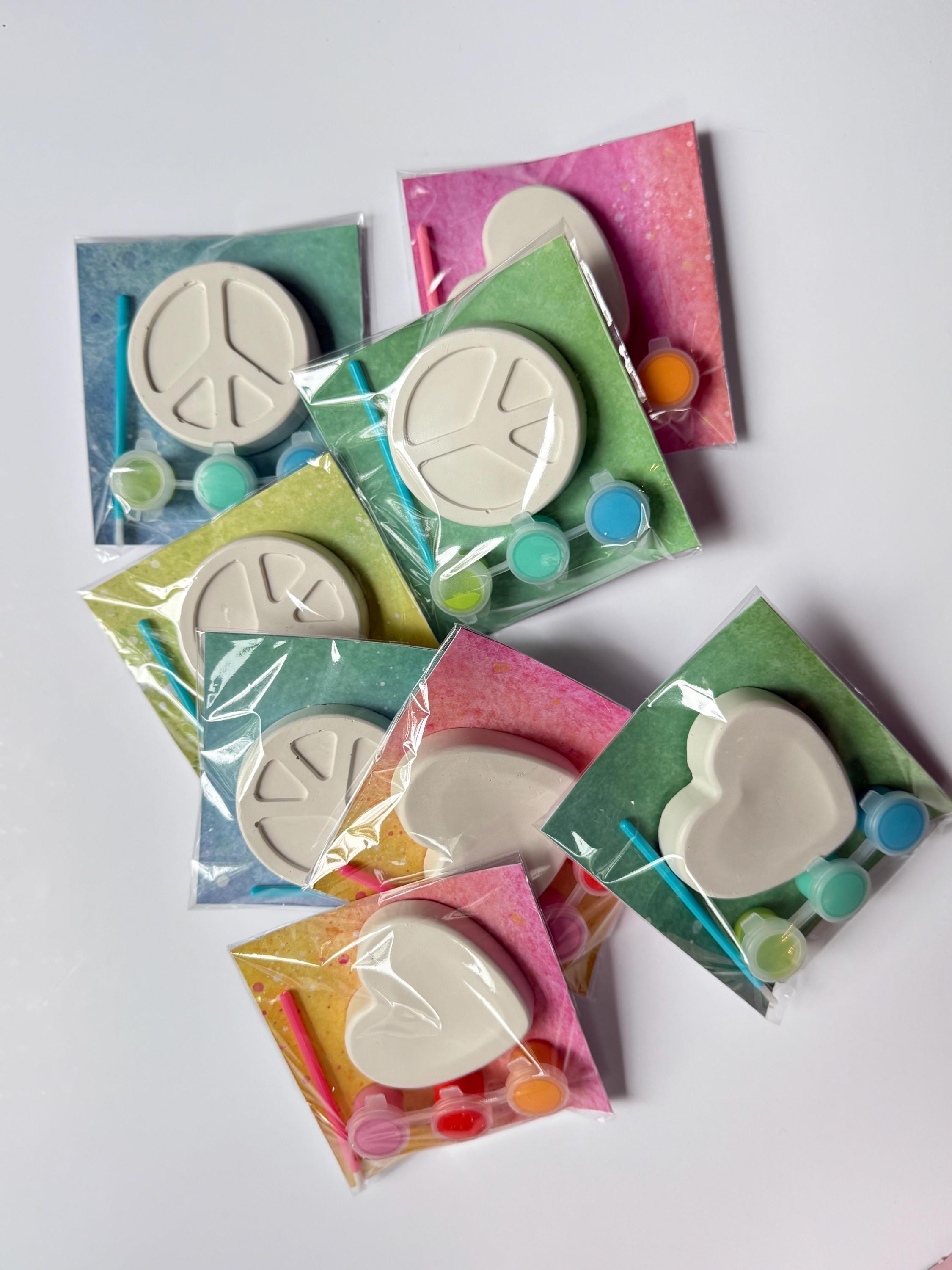 Retro Groovy Paint Your Own Party Favor Paint Kits – Peace Sign, Heart & Love – Hippie Party Favors, 70s Themed Craft Kits