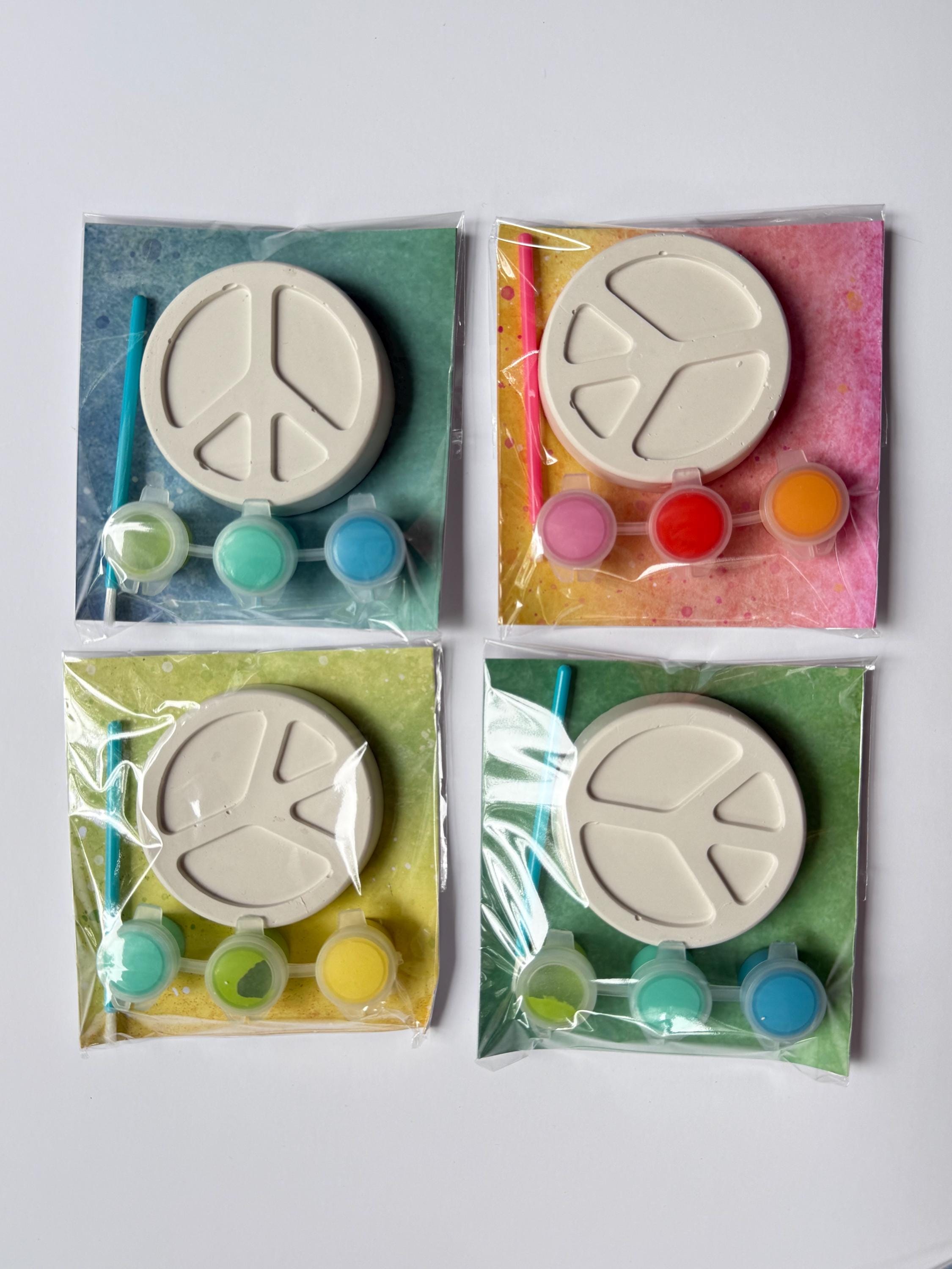Retro Groovy Paint Your Own Party Favor Paint Kits – Peace Sign, Heart & Love – Hippie Party Favors, 70s Themed Craft Kits